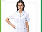 Mẫu áo blouse ngắn tay viền xanh thanh lịch
