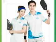 Mẫu đồng phục PickleBall polo trắng xanh thanh lịch