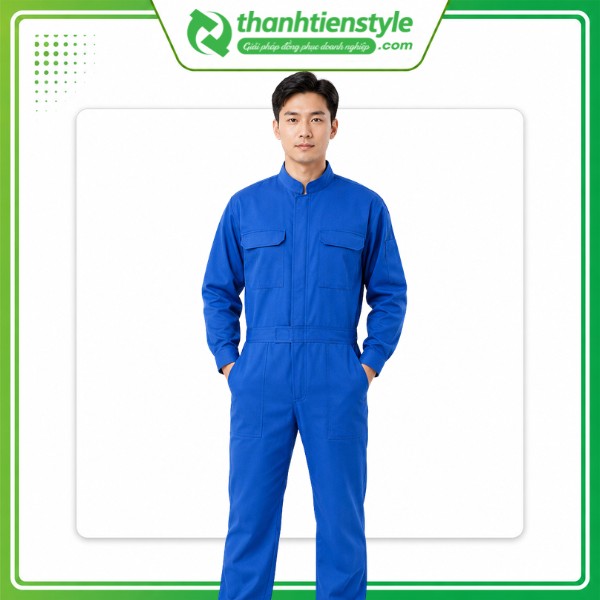 Mẫu áo liền quần bảo hộ cổ trụ xanh bích