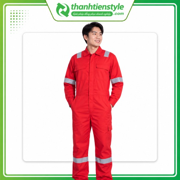 Mẫu áo liền quần bảo hộ phản quang màu đỏ