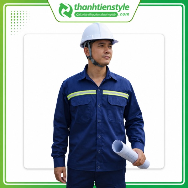 Mẫu áo đồng phục xây dựng xanh navy