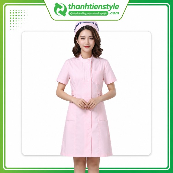 Mẫu đồng phục váy liền y tá màu hồng nhạt