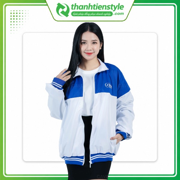 Mẫu áo gió đồng phục phối Trắng - Xanh