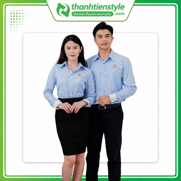 Mẫu áo sơ mi tay dài HD Agency sọc xanh