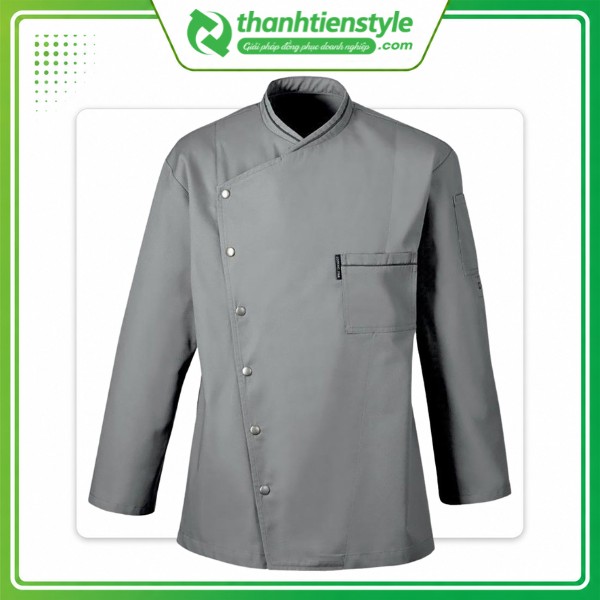 Mẫu áo đồng phục bếp màu xám vạt chéo