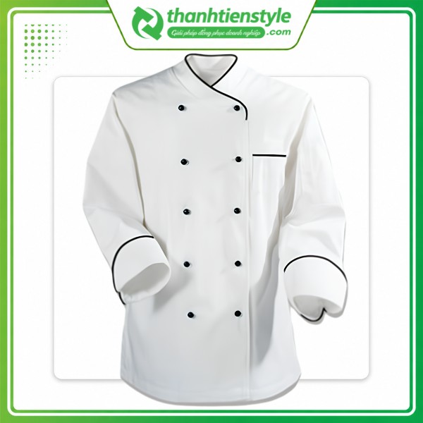 Mẫu áo đồng phục bếp trắng viền đen