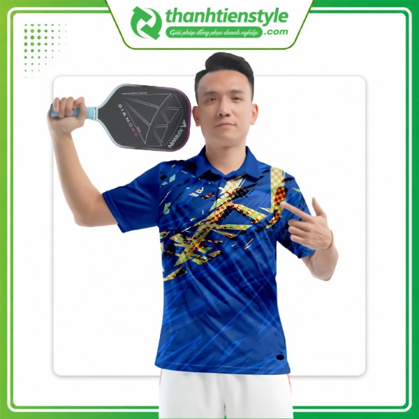 Mẫu áo polo màu xanh dương in họa tiết 3D
