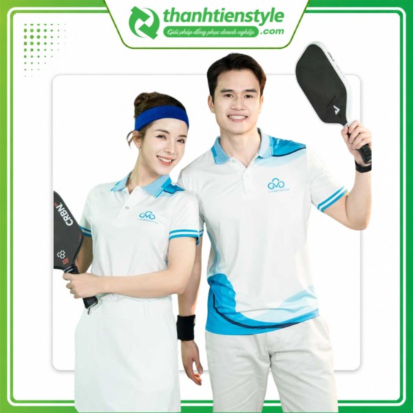 Mẫu đồng phục PickleBall polo trắng xanh thanh lịch
