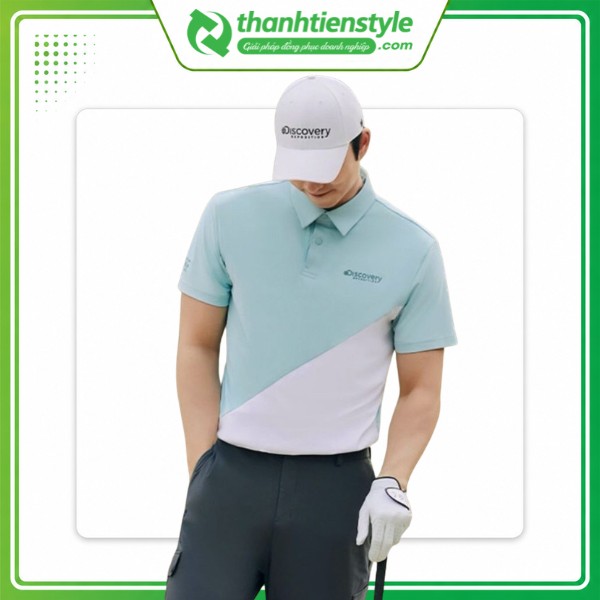 Mẫu áo polo golf phối màu cắt chéo hiện đại