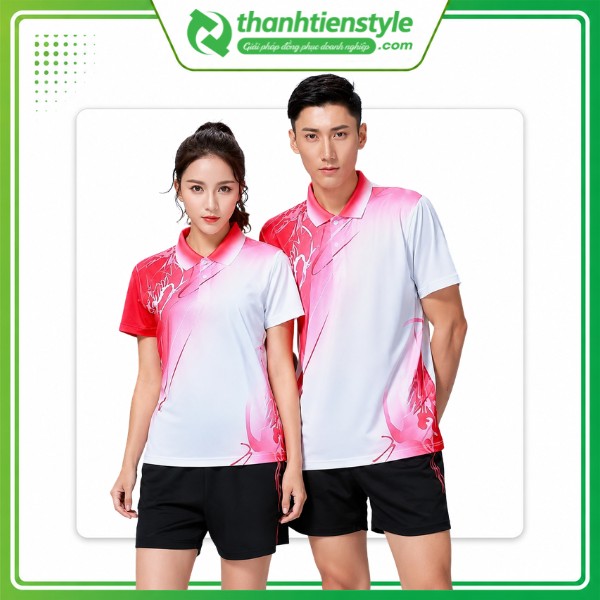 Mẫu áo polo thể thao trắng phối hồng