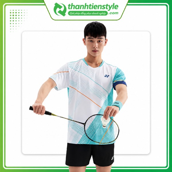 Mẫu áo thể thao cầu lông trắng phối xanh