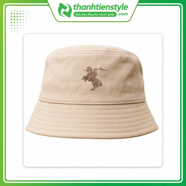 Mẫu mũ bucket kaki màu be thêu logo cổ điển